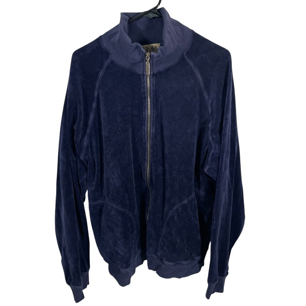 Juicy Couture Velour Track Jacket Womens 2XL Blue Full Zip Mock Neck